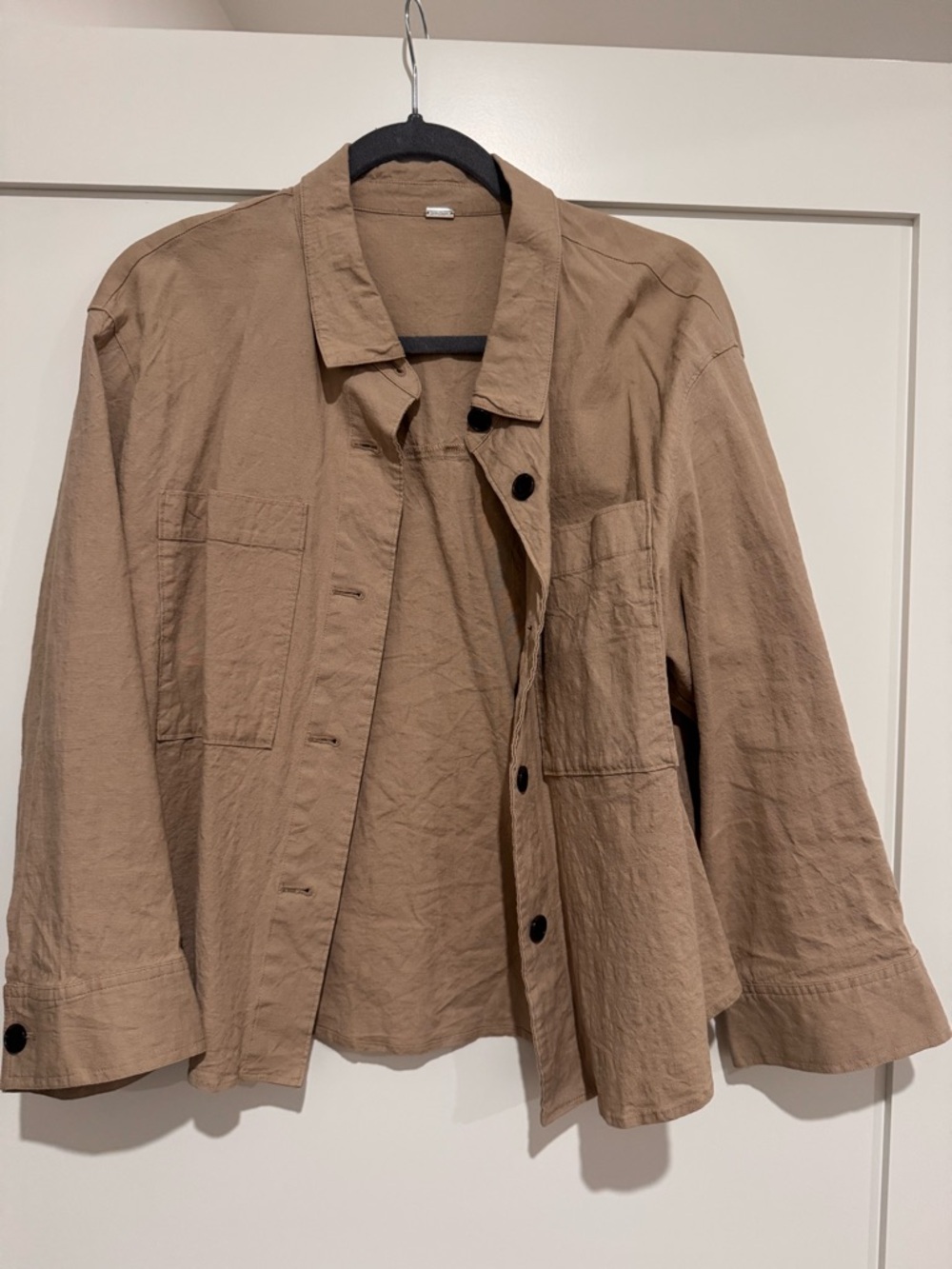 MILA OWEN Lightweight Tan Button-Front Linen Blend Shirt